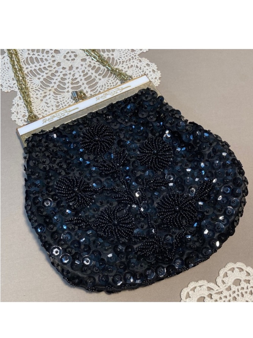 Vintage Fully Beaded Evening Bag Floral Design Mid Century Glam